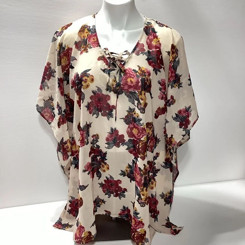 Gold Coast Cover-Up Sheer Tunic Top Floral Pullover M/L NWT